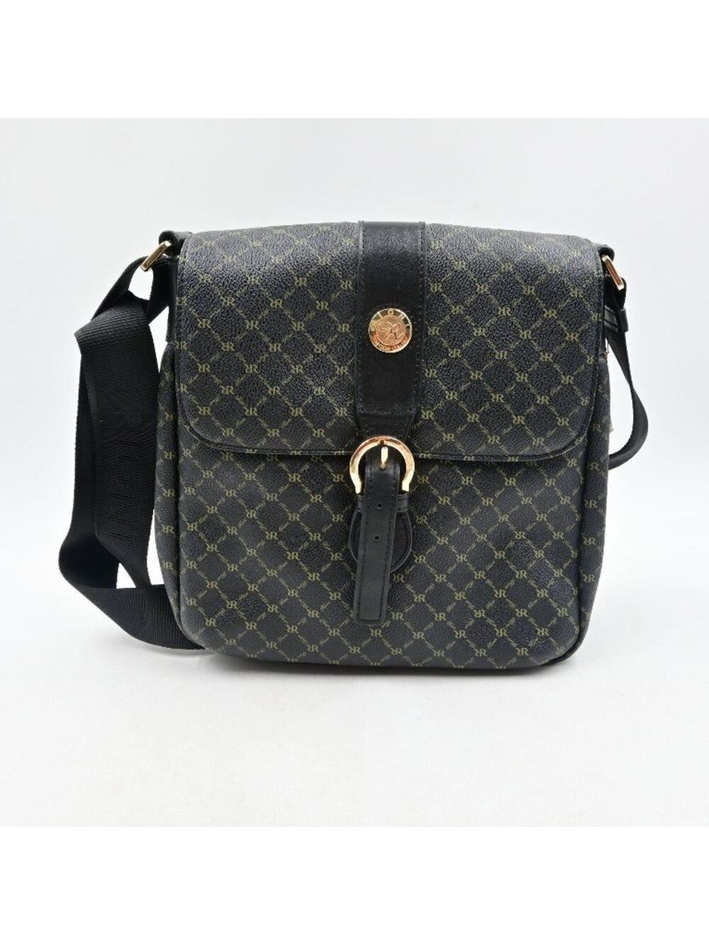 Rioni Signature Black Top Buckle Messenger Bag Crossbody Purse Monogram
